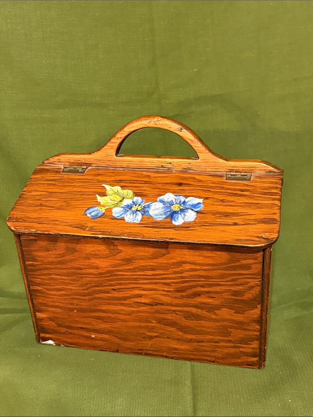 Vintage Wooden Tole Painted Flowers Wooden Sewing Box